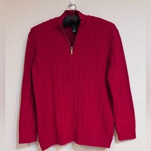 Lauren Ralph Lauren Red Pullover Half zip Cable Knit Sweater 100% Cotton XL
